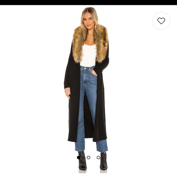 Show Me Your MuMu Sweaters - Lombardi Long Cardigan With Faux Fur Trim in Black